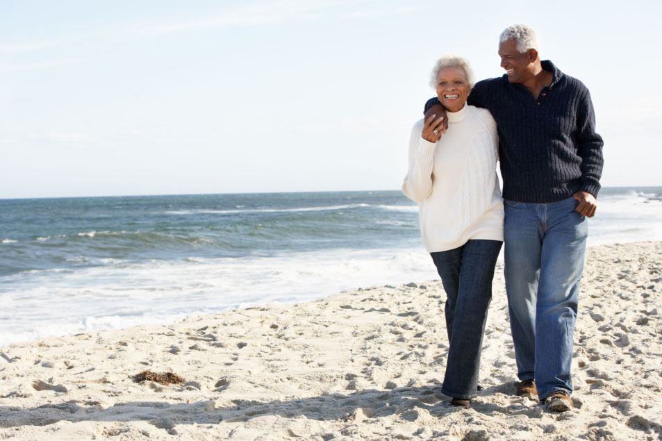 Older couple enjoying retirement on the beach